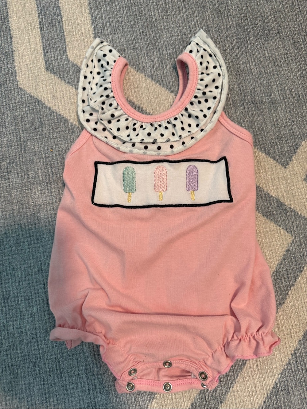 Baby Pink Ruffle Romper with Polka Dot Bib